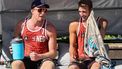 epa12281048 Stefan Boermans (L) and Yorick de Groot of Netherlands during their semifinal match against David Ahman and Jonatan Hellvig of Sweden at the CEV EuroBeachVolley 2025 n Dusseldorf, Germany, 03 August 2025.  EPA/RONALD WITTEK
