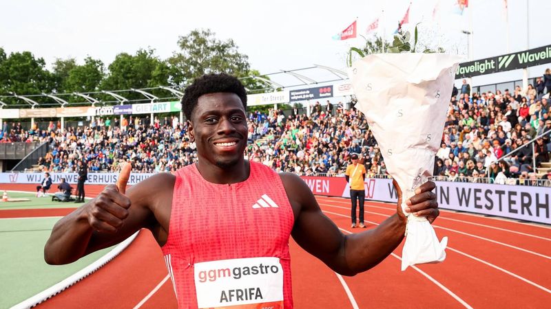 HENGELO - Elvis Afrifa (NED) in actie op het onderdeel 100 meter voor mannen tijdens de 44e editie van de FBK Games. ANP VINCENT JANNINK