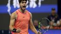 epa11634950 Carlos Alcaraz of Spain celebrates winning his Men's Singles semifinal match against Daniil Medvedev of Russia at the China Open tennis tournament in Beijing, China, 01 October 2024.  EPA/ANDRES MARTINEZ CASARES