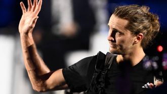 Germany's Alexander Zverev reacts after his men's single match against Canada's Felix Auger Aliassime at the ATP Finals tennis tournament, in Turin, on November 14, 2025. 
MARCO BERTORELLO / AFP