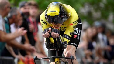 Team Visma-Lease a bike's US rider Matteo Jorgenson competes during the 18th stage of the Vuelta a Espana, a 26 km race against the clock between Valladolid and Valladolid, on September 11, 2025.   
Miguel RIOPA / AFP