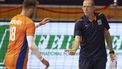 2023-08-31 17:13:31 epa10831216 Netherlands head coach Roberto Piazza (R) reacts with his player Robbert Andringa (L) during the EuroVolley Men 2023 pool C match between Montenegro and The Netherlands in Skopje, North Macedonia, 31 August 2023.  EPA/GEORGI LICOVSKI