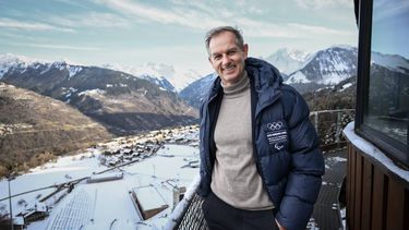 Edgar Gropiron, former Olympic skiing champion and President of the Coordination Committee for the 2030 Winter Olympics, poses for a picture during during a visit of the Coordination Committee for the 2030 Winter Olympics at the top of the Courchevel ski jump, in Courchevel central eastern France, on December 2, 2025 which is set to host the ski jumping competitions for the Winter Olympics in the French Alps in 2030.  
ARNAUD FINISTRE / AFP