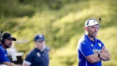 MONCHENGLADBACH - Coach Jeroen Delmée van Nederland tijdens de wedstrijd tegen Oostenrijk tijdens een poulefase wedstrijd op het EK Hockey in het HockeyPark stadion. ANP ROBIN VAN LONKHUIJSEN