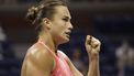 2023-09-08 06:01:01 Belarus's Aryna Sabalenka reacts during the US Open tennis tournament women's singles semi-finals match against USA's Madison Keys at the USTA Billie Jean King National Tennis Center in New York City, on September 7, 2023. 
KENA BETANCUR / AFP