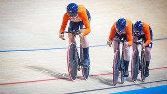 BALLERUP - Hetty van de Wouw, Kimberley Kalee en Steffie van der Peet  tijdens de kwalificatie team sprint op de eerste dag van het WK baanwielrennen in de Ballerup Super Arena. ANP IRIS VAN DEN BROEK