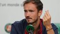 Russia's Daniil Medvedev gestures as he addresses a press conference after losing his men's singles round of sixteen match on day nine of the French Open tennis tournament at the Roland Garros Complex in Paris on June 3, 2024. 
Dimitar DILKOFF / AFP