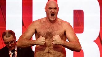 Britain's Tyson Fury attends a ceremonial weigh-in in central London on April 10, 2026, ahead of his heavyweight boxing match with Russia's Arslanbek Makhmudov on April 11. 
Henry NICHOLLS / AFP