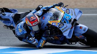 Team Gresini Racing MotoGP's Alex Marquez rides during a practice session of the MotoGP Spanish Grand Prix at the Jerez racetrack in Jerez de la Frontera, on April 24, 2026.   
Pierre-Philippe MARCOU / AFP