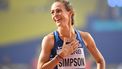 USA's Jenny Simpson reacts after winning the Women's 1500m heats at the 2019 IAAF Athletics World Championships at the Khalifa International stadium in Doha on October 2, 2019. 
Jewel SAMAD / AFP