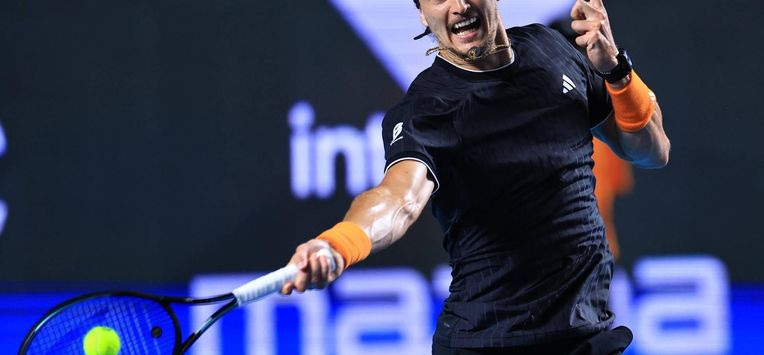 epa12775403 Alexander Zverev of Germany returns a ball against Corentin Moutet of France in a match at the Mexican Open in Acapulco, Mexico, 24 February 2026.  EPA/David Guzman