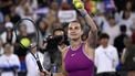 Belarus's Aryna Sabalenka interacts with fans after beating Coco Gauff of US during their women’s singles semi-final match at the Wuhan Open tennis tournament in Wuhan, China's Hubei province on October 12, 2024.
 
WANG Zhao / AFP