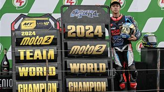 MT Helmets - MSI's Japanese rider Ai Ogura celebrates winning the Moto2 Championship after coming in second place in the Moto2 class race of the MotoGP Thailand Grand Prix at the Buriram International Circuit in Buriram on October 27, 2024. 
Lillian SUWANRUMPHA / AFP