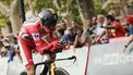 2023-09-03 16:14:05 epa10842255 US rider Sepp Kuss of Jumbo-Visma team wears the overall leader's red jersey during the tenth stage of the Vuelta a Espana, a 25.8km individual time trial cycling race in Valladolid, Spain, 05 September 2023.  EPA/Manuel Bruque