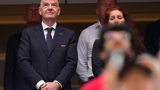 epa13075800 FIFA President Gianni Infantino (L) and Norwegian Football Federation president Lise Klaveness  before the Round of 32 match Ivory Coast against Norway, in Dallas, USA, 30 June 2026.  EPA/JEFFREY MCWHORTER