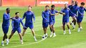 KOSICE - (l-r) Ezechiel Banzuzi of Holland U21, Milion Manhoef of Holland U21, Rav van den Berg of Holland U21, Anass Salah Eddine of Holland U21, Ryan Flamingo of Holland U21, Devyne Rensch of Holland U21, Kenneth Taylor of Holland U21, Neraysho Kasanwirjo of Holland U21, Thom van Bergen of Holland U21 tijdens een training in het Lokomotiva Training Centre voorafgaand aan het EK onder-21 duel in groep D tussen Jong Oranje en Oekraine. ANP GERRIT VAN KEULEN