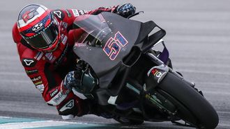 epa11135539 Italian MotoGP rider Michele Pirro of Prima Pramac Racing in action during Sepang MotoGP Official Test day 3 in Petronas Sepang International Circuit, Malaysia, 08 February 2024.  EPA/FAZRY ISMAIL