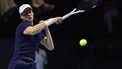 Italy's Jannik Sinner hits a return against Spain's Carlos Alcaraz during the final the Six Kings Slam exhibition tennis tournament in Riyadh on October 18, 2025. 
Fayez NURELDINE / AFP