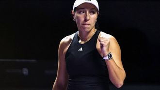 US' Jessica Pegula reacts after a point against Italy's Jasmine Paolini during their WTA Finals tennis tournament in Riyadh on November 6, 2025. 
Fayez NURELDINE / AFP