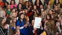 US President Donald Trump holds the signed No Men in Women's Sports Executive Order into law in the East Room of the White House in Washington, DC, on February 5, 2025. President Trump on Wednesday is signing an executive order to ban transgender girls and women from competing on sports teams that match their gender identity, marking his latest move targeting transgender rights. 
ANDREW CABALLERO-REYNOLDS / AFP