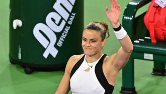Greece's Maria Sakkari acknowledges fans after defeating USA's Coco Gauff during their ATP-WTA Indian Wells Masters women's semi-final tennis match at the Indian Wells Tennis Garden in Indian Wells, California, on March 15, 2024. 
Frederic J. BROWN / AFP