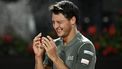 Italy's Luciano Darderi celebrates after winning against Spain's Rafael Jodar during the ATP Rome Open tennis tournament at Foro Italico in Rome on May 14, 2026.  
Tiziana FABI / AFP