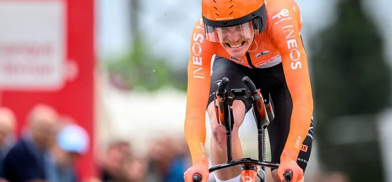 INEOS Grenadiers’ French rider Dorian Godon competes in the prologue of the Tour of Romandie UCI cycling World tour, a 3.2 km time trial from Villars-sur-Glane to Villars-sur-Glane on April 28, 2026. 
Fabrice COFFRINI / AFP