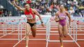 HENGELO - (l-r) Nadine Visser (NED), Pia Skrzyszowska (POL) in actie op het onderdeel 100 meter horden voor vrouwen tijdens de 44e editie van de FBK Games. ANP VINCENT JANNINK