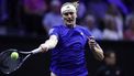 Germany's Alexander Zverev of Team Europe returns the ball to USA's Frances Tiafoe of Team World during their 2024 Laver Cup men's singles tennis match in Berlin, Germany on September 22, 2024. 
Odd ANDERSEN / AFP