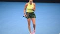 epa12639523 Aryna Sabalenka of Belarus reacts against Karolina Muchova of Czechia during the semi-finals of the Brisbane International tennis tournament at Pat Rafter Arena in Brisbane, Australia, 10 January 2026.  EPA/ZAIN MOHAMMED EDITORIAL USE ONLY AUSTRALIA AND NEW ZEALAND OUT