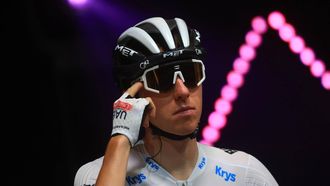 2023-07-13 12:43:30 epa10743253 Slovenian rider Tadej Pogacar of team UAE Team Emirates prior the start of the 12th stage of the Tour de France 2023, a 168.8km race from Roanne to Belleville-en-Beaujolais, France, 13 July 2023.  EPA/MARTIN DIVISEK