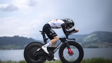 2023-06-11 16:37:02 epa10685596 Marc Hirschi from Switzerland of UAE Team Emirates in action during the first stage of the 86th Tour de Suisse UCI ProTour cycling race, a 12.7 km time trial with start and finish in Einsiedeln, Switzerland, 11 June 2023.  EPA/Gian Ehrenzeller