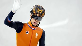 MILAAN - Jens van ’t Wout tijdens de halve finales 1.500 meter bij het shorttrack schaatsen in de Milano Ice Skating Area op de Olympische Winterspelen van Milaan. ROBIN VAN LONKHUIJSEN / ANP