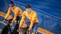 APELDOORN - Hetty van de Wouw en Harrie Lavreysen tijdens een training in Omnisport Apeldoorn. De Nederlandse sprintselectie traint in aanloop naar het WK baanwielrennen. KOEN VAN WEEL / ANP