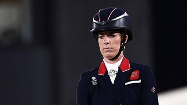 epa09373942 Charlotte Dujardin of Great Britain riding Gio competes in the Grand Prix Freestyle Individual Final during the Equestrian events of the Tokyo 2020 Olympic Games at the Baji Koen Equestrian Park in Setagaya, Tokyo, Japan, 28 July 2021.  EPA/CHRISTIAN BRUNA