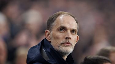 epa11985912 England manager Thomas Tuchel observes the national anthem ahead of the FIFA World Cup 2026 qualification soccer match of England against Latvia, in London, Britain, 24 March 2025.  EPA/TOLGA AKMEN