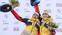 epa11194334 Lisa Buckwitz (R) and Vanessa Mark (L) of Germany react after the fourth run and winning the gold medal in the two-woman bobsleigh competition at the IBSF Bob and Skeleton World Championships in Winterberg, Germany, 02 March 2024.  EPA/CHRISTOPHER NEUNDORF