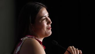 epa11290150 Spanish tennis player Garbine Muguruza delivers a press conference as part of the Laureus Sports Awards, in Madrid, Spain, 20 April 2024. Muguruza announced her retirment from professional tennis after being fourteen months away from the courts.  EPA/JUANJO MARTIN
