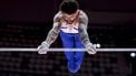 epa12464443 Casimir Schmidt of Netherlands performs in the Men's Horizontal Bar at the FIG Artistic Gymnastics World Championships 2025 in Jakarta, Indonesia, 19 October 2025.  EPA/MAST IRHAM