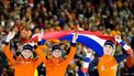 HEERENVEEN - Joy Beune, Irene Schouten en Marijke Groenewoud winnen goud op de team pursuit op de EK afstanden. ANP IRIS VAN DEN BROEK