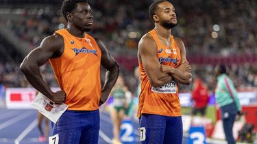 BIRMINGHAM - Xavi Mo-Ajok en Elvis Afrifa na afloop op de Finale 4x100 Relay mannen tijdens de zesde dag van de EK atletiek. IRIS VAN DEN BROEK / ANP