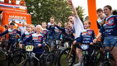 LUYKSGESTEL - Baanwielrenner Harrie Lavreysen in het Kloosterpark tijdens de huldiging voor zijn prestaties tijdens de Olympische Spelen in Parijs 2024. ANP ROB ENGELAAR