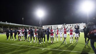 BODØ - Ajax viert de 1-2 overwinning na afloop van de UEFA Conference League play-off wedstrijd tussen FK Bodø/Glimt en Ajax Amsterdam in het Aspmyra Stadion op 22 februari 2024 in Bodø, Noorwegen. ANP VINCENT JANNINK