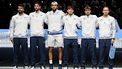 epa11598492 Italian team lines up during the Davis Cup Group Stage Finals in Casalecchio, Bologna, Italy, 11 September 2024.  EPA/ELISABETTA BARACCHI