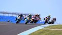 2023-10-20 04:51:03 Riders of Moto3 class compete during the second Moto3 class free practice session of the MotoGP Australian Grand Prix at Phillip Island on October 20, 2023.   
WILLIAM WEST / AFP