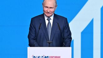 2023-10-19 13:45:26 This pool photograph distributed by Russian state owned agency Sputnik shows Russia's President Vladimir Putin attending a sports forum in the Urals city of Perm on October 19, 2023. President Putin accused the International Olympic Committee of 
