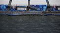 This photograph shows empty stands on the banks of the Seine river, after the first triathlon training session was cancelled during the Paris 2024 Olympic Games in Paris, on July 28, 2024, due to the pollution of the Seine river. The improved weather failed to prevent the first triathlon training session in the River Seine from being cancelled on July 28, 2024. Following a meeting 