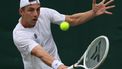 epa11455624 Tallon Griekspoor of the Netherlands in action against Miomir Kecmanovic of Serbia during their Mens Singles 2nd round match at the Wimbledon Championships, Wimbledon, Britain, 03 July 2024.  EPA/TIM IRELAND  EDITORIAL USE ONLY