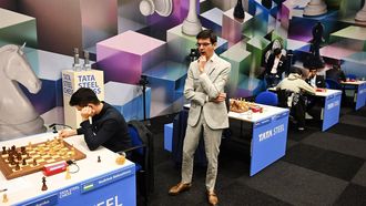 WIJK AAN ZEE - Anish Giri tijdens dertiende en laatste ronde speelronde van het Tata Steel Masters schaaktoernooi. ANP OLAF KRAAK
