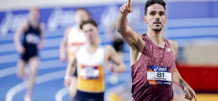 APELDOORN - Samuel Chapple in actie tijdens de finale van de 1500 meter op de tweede en laatste dag van het NK atletiek indoor. ROBIN VAN LONKHUIJSEN / ANP
